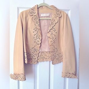 VALENTINO Tan Lambskin Scalloped edge- Lazer cut Embroidered Jacket.